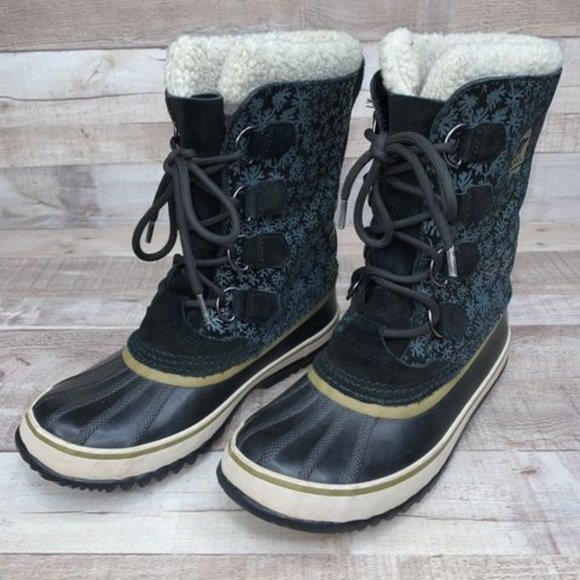 Sorel Waterproof Leather Blue Snowflake Size 8 - Picture 6 of 10